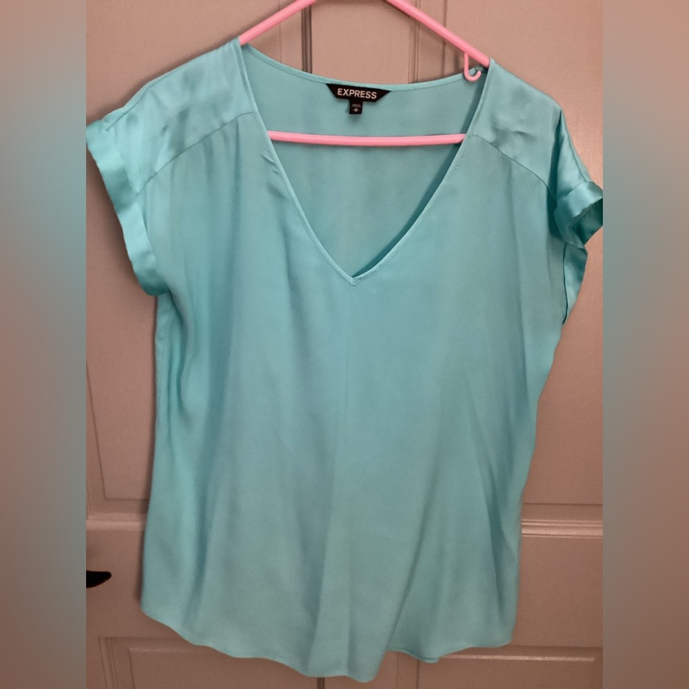 Express Women's Aqua Blue V-Neck Blouse